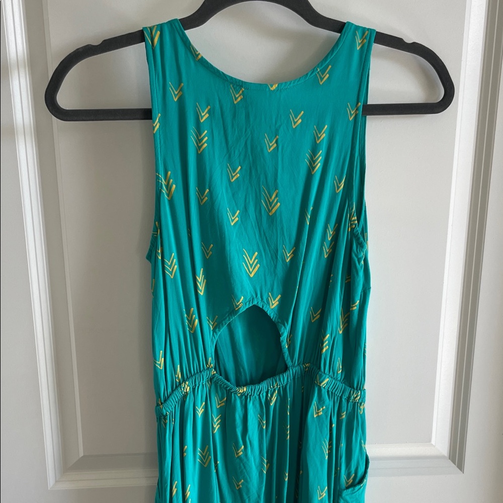 Mossimo Supply Co. Teal Midi Dress with Yellow Pattern - Picture 5 of 5